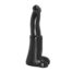 Black silicone dildo standing upright with a rounded head and flared base, a phallic sex toy image used for demonstration of product details.