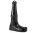 Black adult toy shaped like a tall boot with a shaft, standing upright