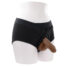 Mannequin wearing black men's underwear with a built-in realistic penis prosthetic.