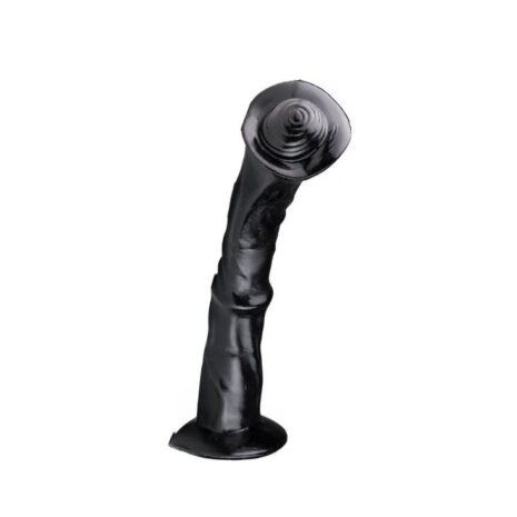 HB02x1jpg Black silicone dildo with a curved shaft and suction base.