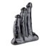 Glossy black sculpture featuring several finger-like columns rising from a base.