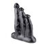 Black silicone sex toy with three finger-like shafts standing upright from a rounded base.