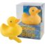 Yellow rubber duck with orange beak sits in front of its clear box; packaging reads 'Duck with a Dick'.