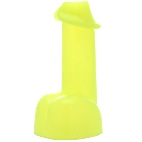 Bright neon yellow plastic doorstop with a wide rounded base and tall slender shaft.