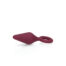 Burgundy silicone anal plug with a flared tapered tip and a circular handle on a white background.
