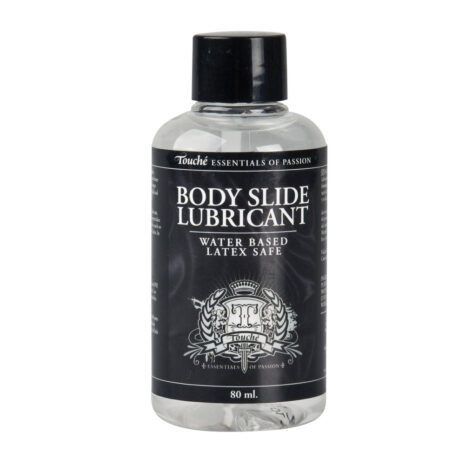 N7979x3jpg Bottle of Body Slide Lubricant, a water-based, latex-safe lubricant (80 ml) with a black label and crown emblem