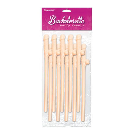 Pack of peach-colored penis-shaped candles for a bachelorette party in a clear bag with a pink header that reads 'Bachelorette party favors'.