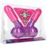 Purple dual-pump sex toy with pink phallic ends in clear blister packaging labeled 'Cum Face'