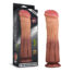 12-inch dual-layer silicone dildo with a flared suction base, shown beside its packaging.