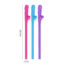 Three colorful silicone adult toys (pink, blue, and purple) about 18.5 cm tall with rounded tips and a small base knob, shown side by side.