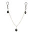 Y-shaped necklace: silver chain forming a V with black teardrop beads at each end and a pendant bead in the center bottom.