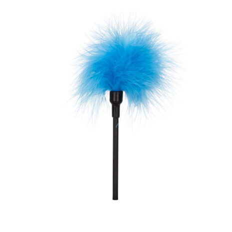 SE-2642-00-2x2jpg Blue fluffy feather duster on a black handle ready for dusting surfaces.