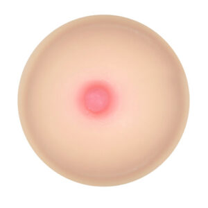 Close-up of a beige silicone disk with a pink circular center.