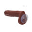 Brown silicone dildo with a suction cup base attached for mounting