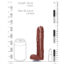 Dildo standing upright between a soda can and lipstick with rulers on sides, showing 18 cm (7 in) length and max diameter 3.8 cm (1.4 in).