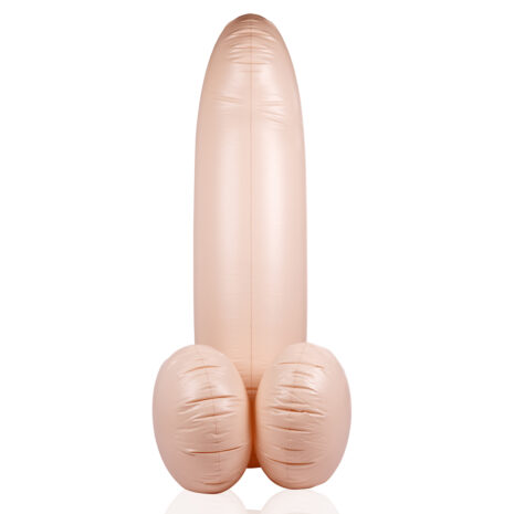 SLI234FLEx2jpg Inflatable peach-colored dildo with a long shaft and two rounded bases at the bottom, standing upright.