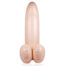 Inflatable peach-colored dildo with a long shaft and two rounded bases at the bottom, standing upright.