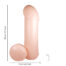 Peach-colored inflatable penis-shaped sex toy with a round base; height 140 cm (55.1 in) and width 75 cm (29.5 in), shown with a small smartphone for scale.