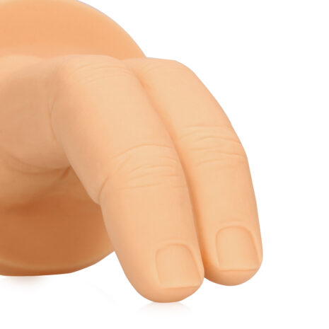 SLI285FLEx3jpg Close-up of a life-like hand model's fingertips against a white background