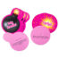 Party game components: bright pink round cards with prompts like 'Head Girl' and 'Tag', plus pink 'Forfeit' cards with a sunburst design and a black bomb graphic labeled 'Baby Shambles'