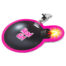 Pink heart-shaped badge with a black center reading 'Head Girl' and a metal clip, featuring a cartoon explosion at the nozzle.