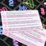Set of pink prompt cards from a sexual intimacy game, showing cheeky prompts and icons on a neon board backdrop.