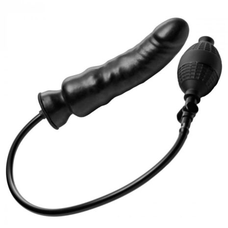 Black curved dildo-style vibrator with a detachable wired bullet vibrator connected by a cord, used for sexual stimulation.